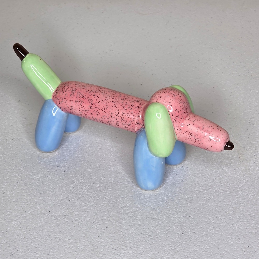 Ceramic Balloon Dog Dachshund Figurine Pink Blue Green Speckled Desk Decor